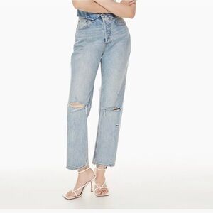 Denim Forum Joni High Rise Loose Distressed Jeans Light Wash 25 29L